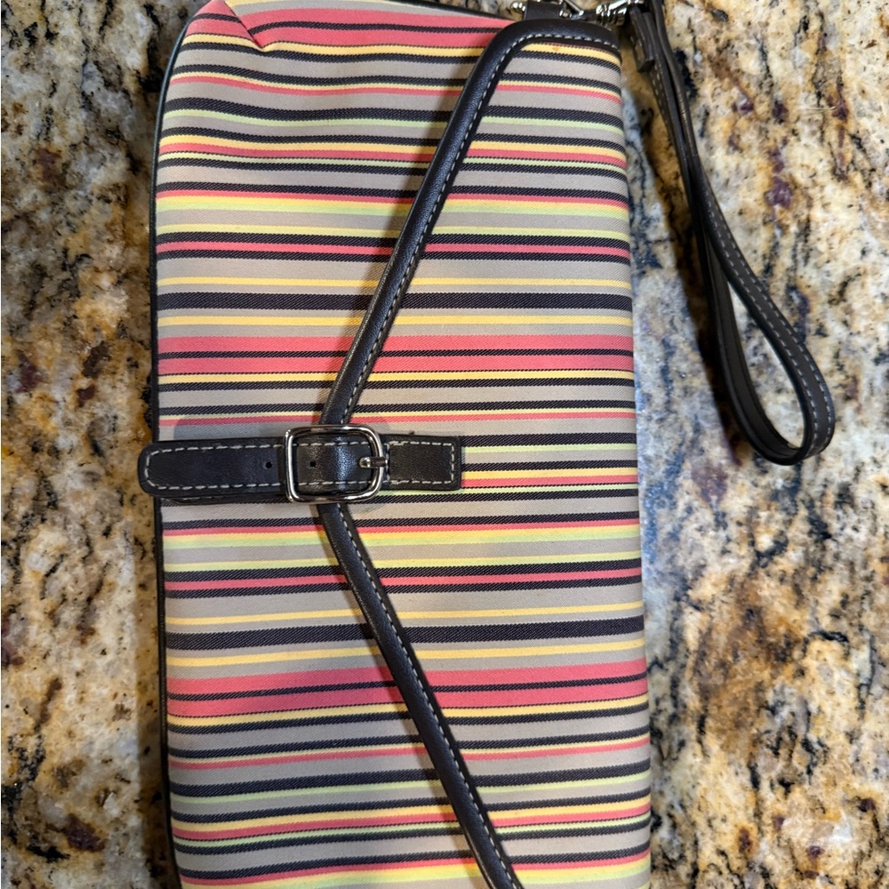 LOFT Brown and Multicolor Striped Clutch